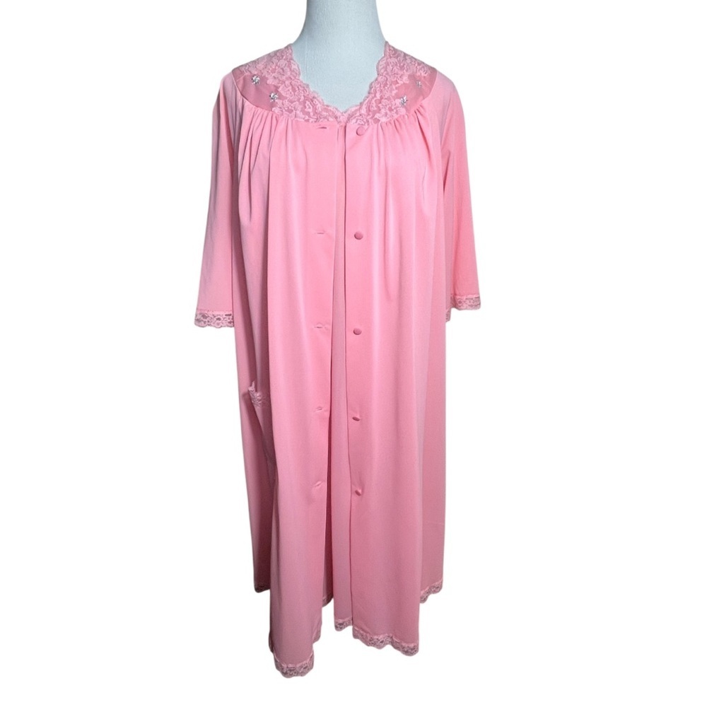 Shadowline Vintage Peignoir Nightgown Robe Set Pink Retro Coquette Loungewear
